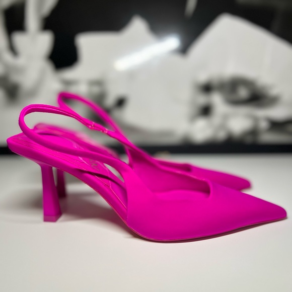 Zara Pointy Toe Slingback Pink Accent Heel Size 36 - Picture 5 of 10